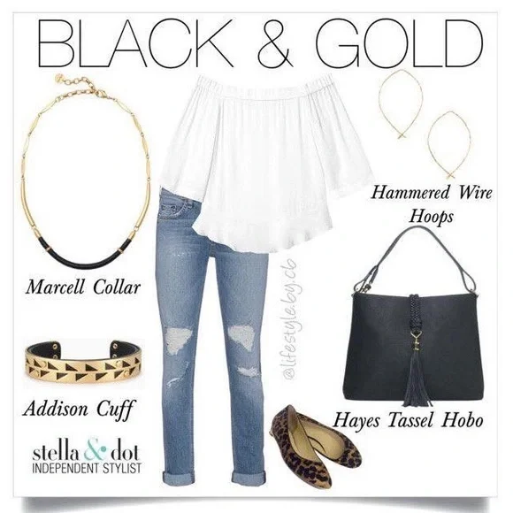 Stella & Dot | Retired Marcell Black Leather+Vintage Gold Collar Necklace - Picture 6 of 8